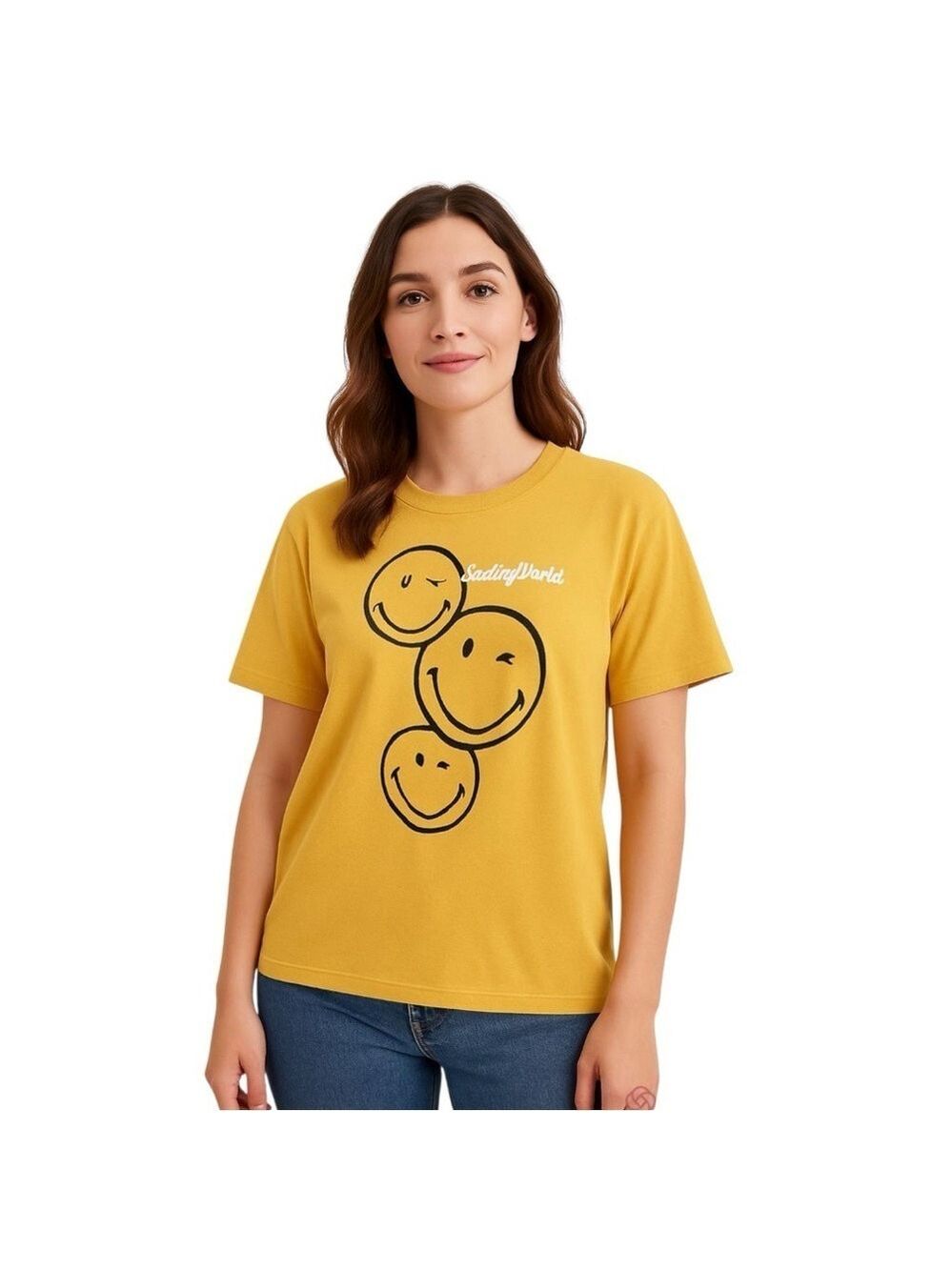 Jerry LEIGH Smiley World cotton blend traffic t-Shirt mustard yellow Sz XL